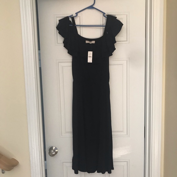 NWT. Black cotton cold shoulder Loft dress - Picture 3 of 3